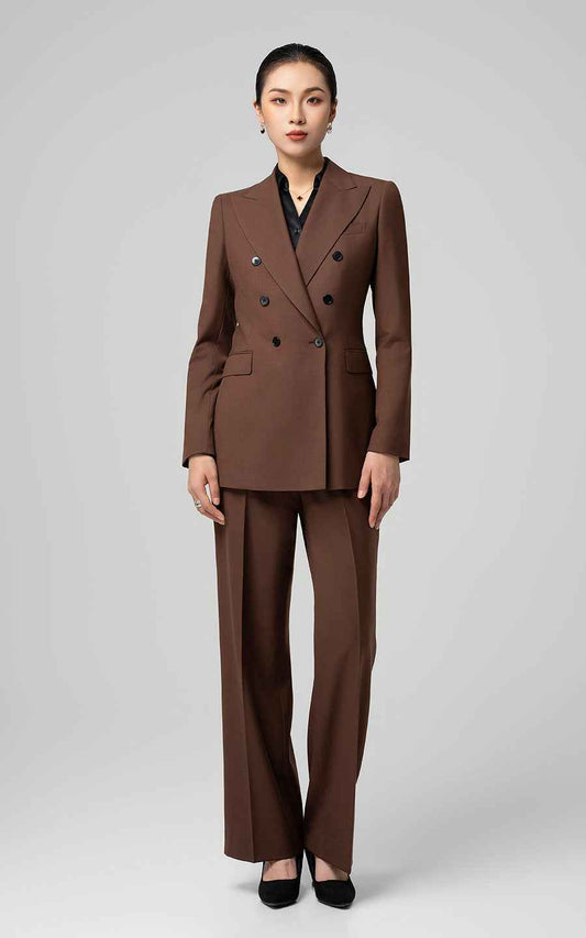 Women's Brown Double-Breasted Business Suit Set