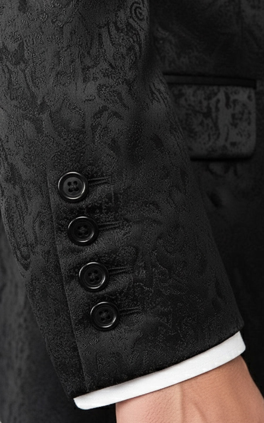 Mens Custom Tuxedo Black Jacquard Chinese Formal Wedding Set