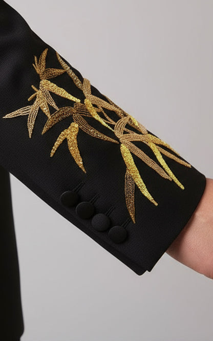 Mens Black Bamboo Tailored Suit Wool Formal Business Dress Set