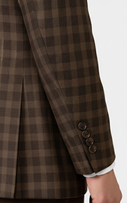 Custom Mens Casual Brown Plaid Wool Blazer Suit Jacket