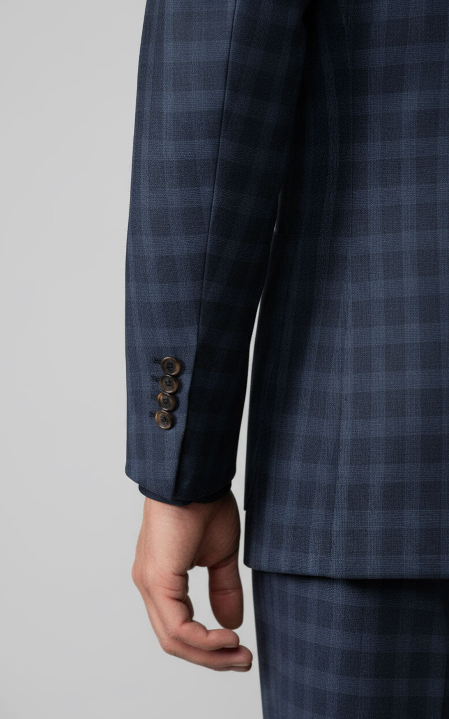 Custom Dark Blue Plaid Suit Set Men Business Formal