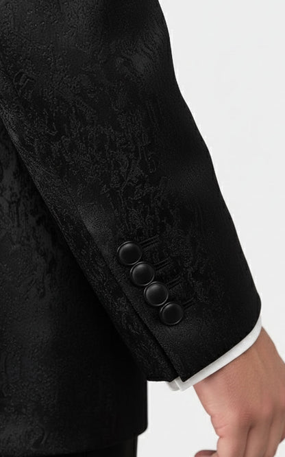 Mens Navy Blue Jacquard Tuxedo Custom Wedding Formal Suit Set