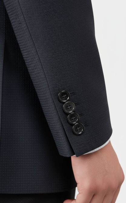 Men Chinese Tailored Suit Dark Blue Plaid Jacquard Suit Set