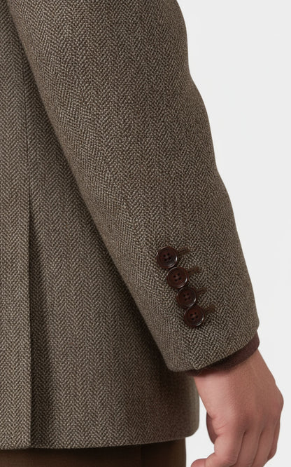 Mens Custom Fit Brown Herringbone Wool Casual Blazer