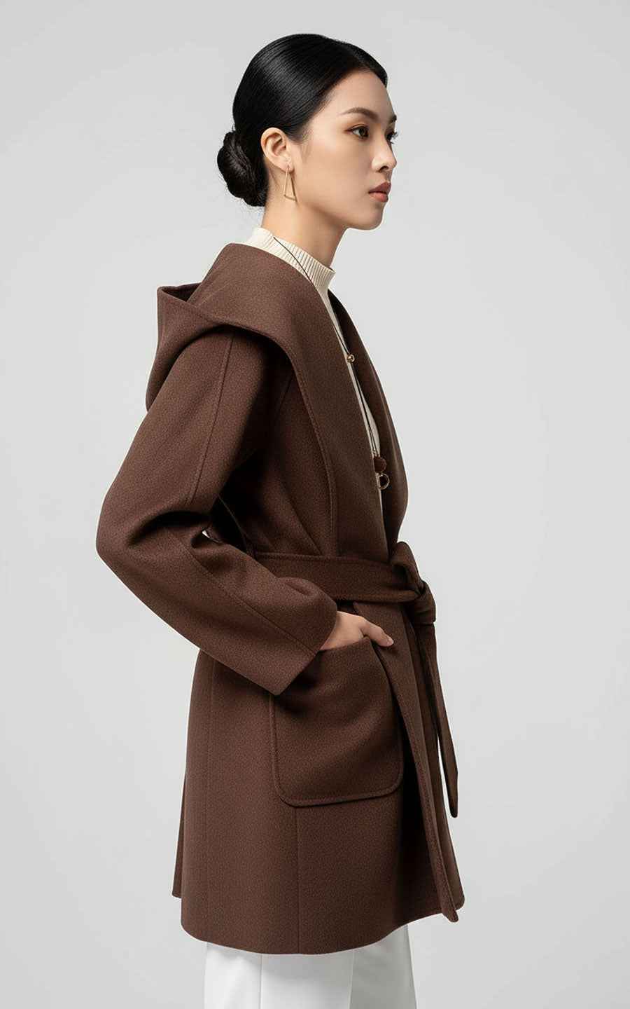Elegant Brown Belted Trench Coat with Wide Lapel