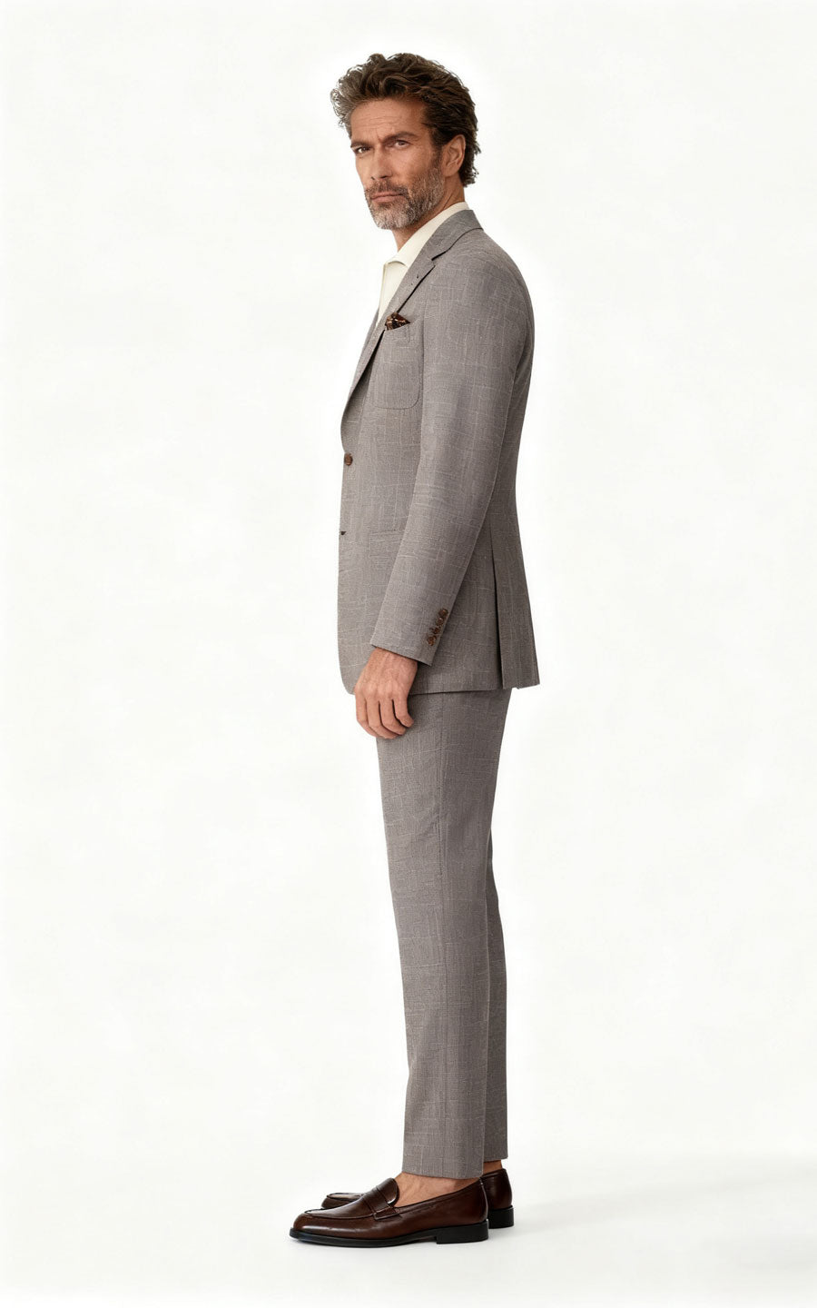 Custom Suit Gray Wool Linen Silk Blend - Tailored Fit