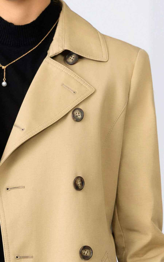 Women's Classic Beige Double-Breasted Trench Coat