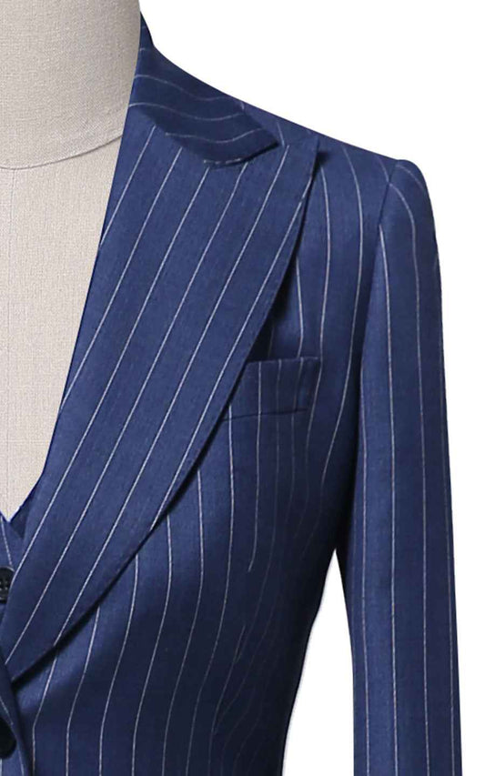 Navy Blue Pinstripe Single-Button Blazer
