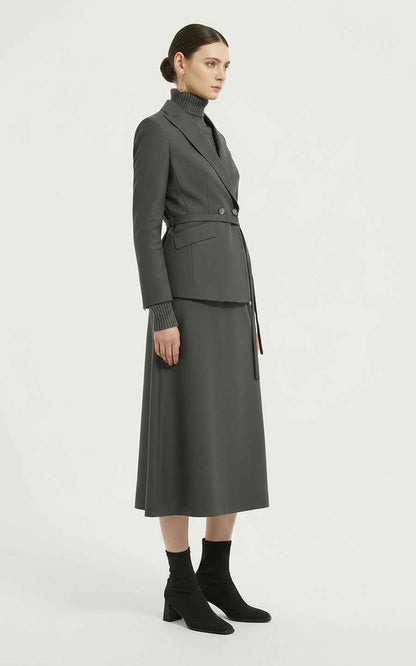 Women's Blazer Set Belted Double-Breasted Gray