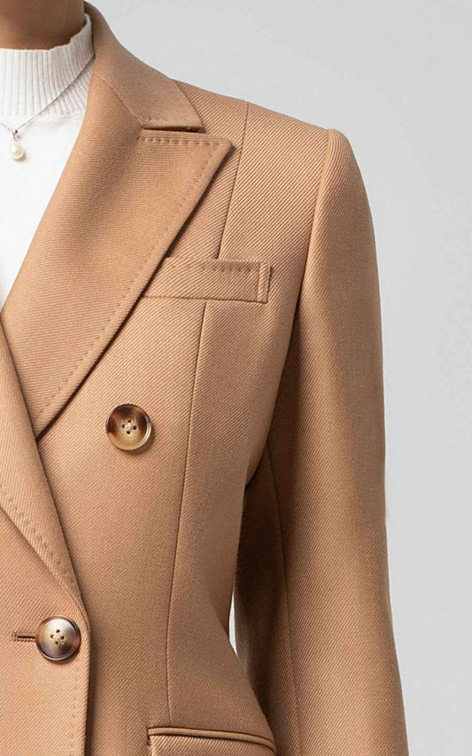Women's Double-Breasted Camel Blazer - Professional Style