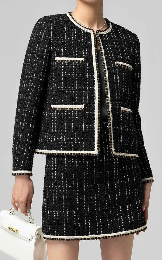 Black Tweed Suit Set - Jacket & Skirt
