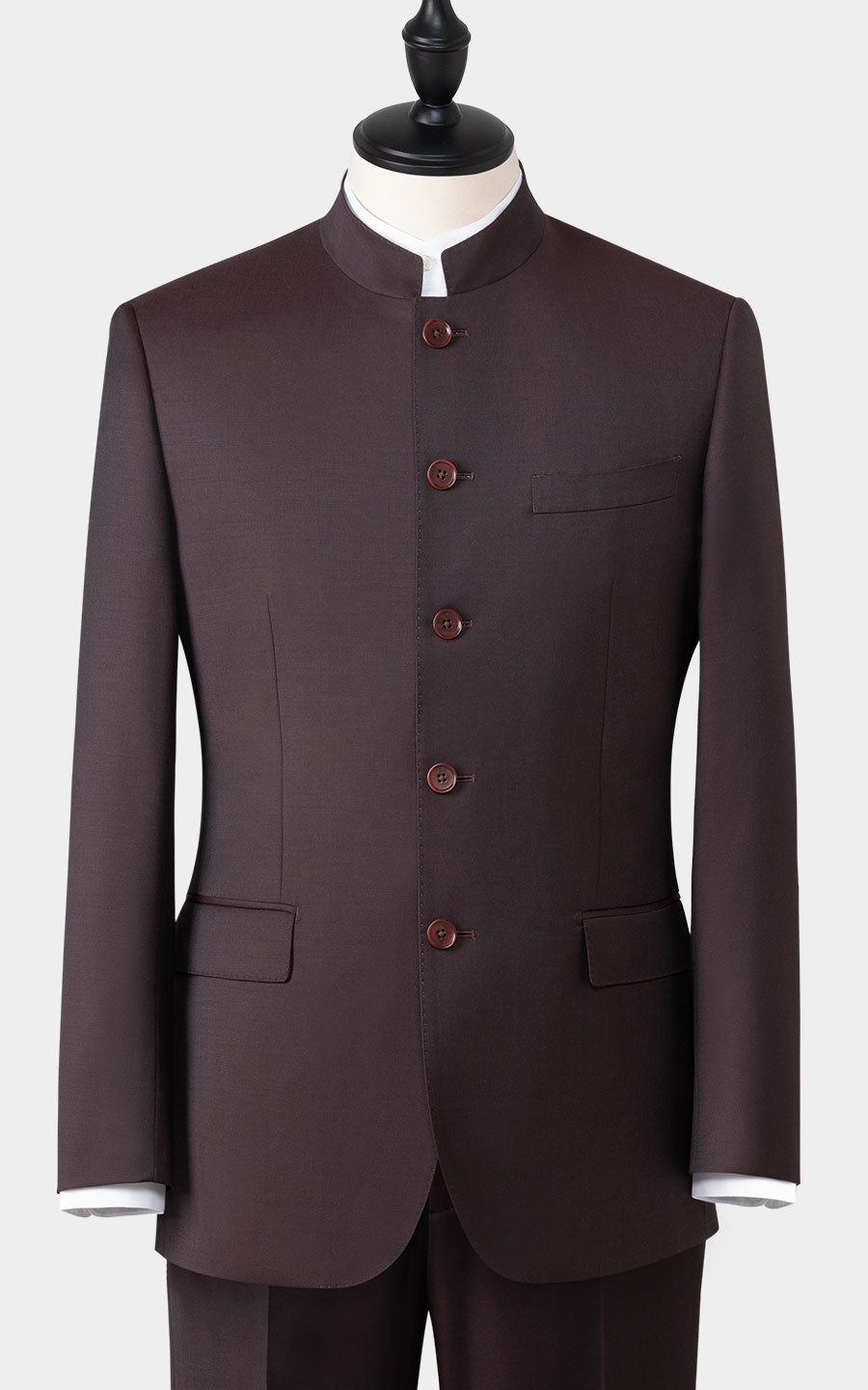 Wine red Chinese formal dress front view custom tailored