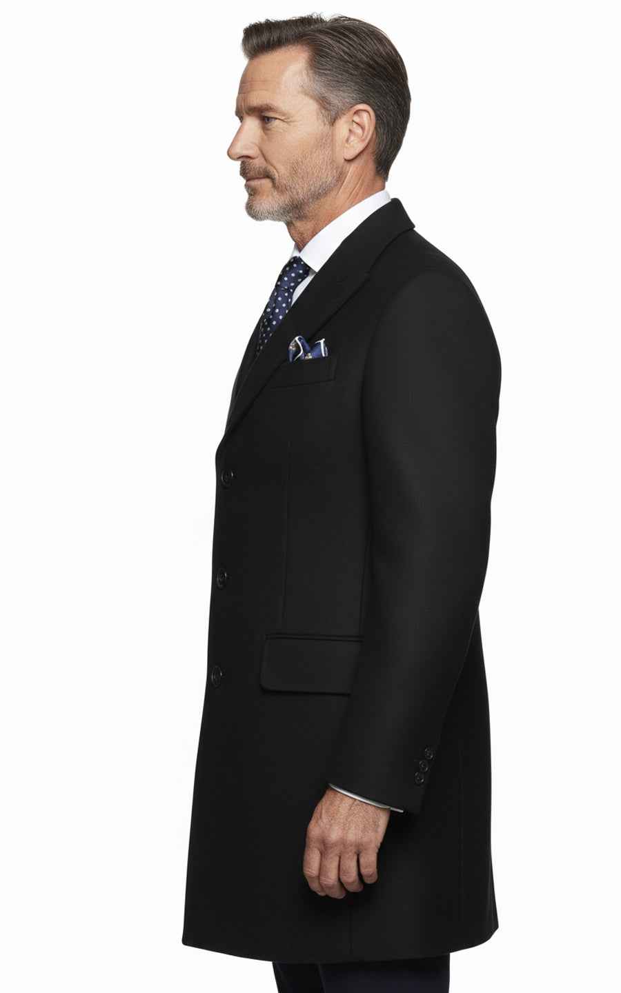 High-end custom black wool men's casual overcoat