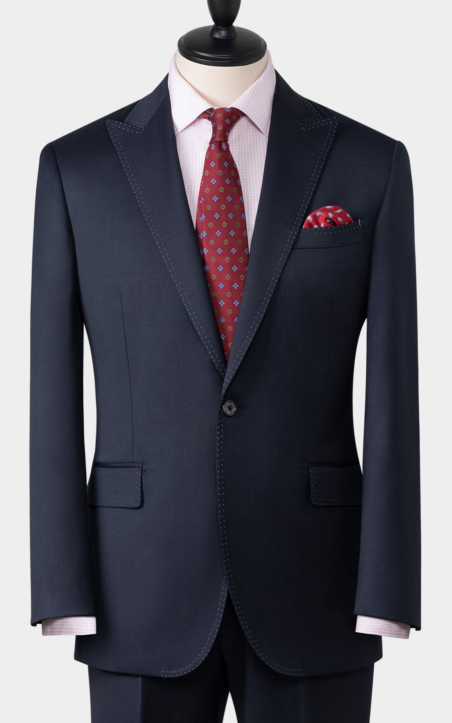 Navy blue camel silk business suit front view custom