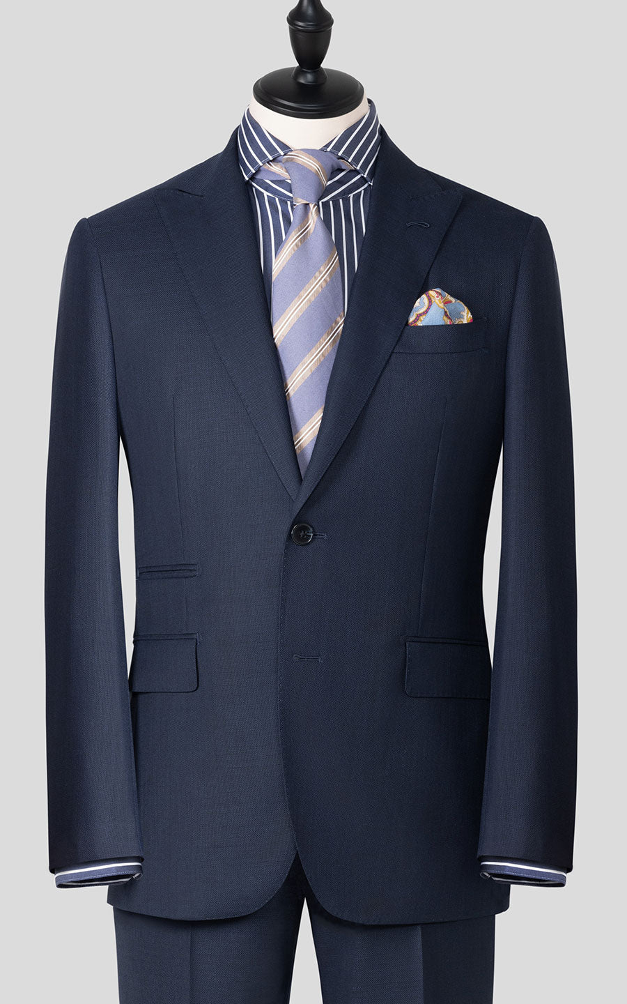 Navy blue textured bespoke suit front view custom men's
