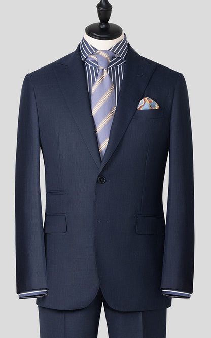 Navy blue textured bespoke suit front view custom men's