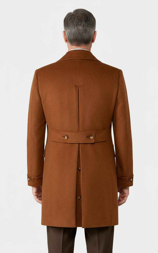 Deep Camel Double Breasted Men Overcoat Premium Wool Winter