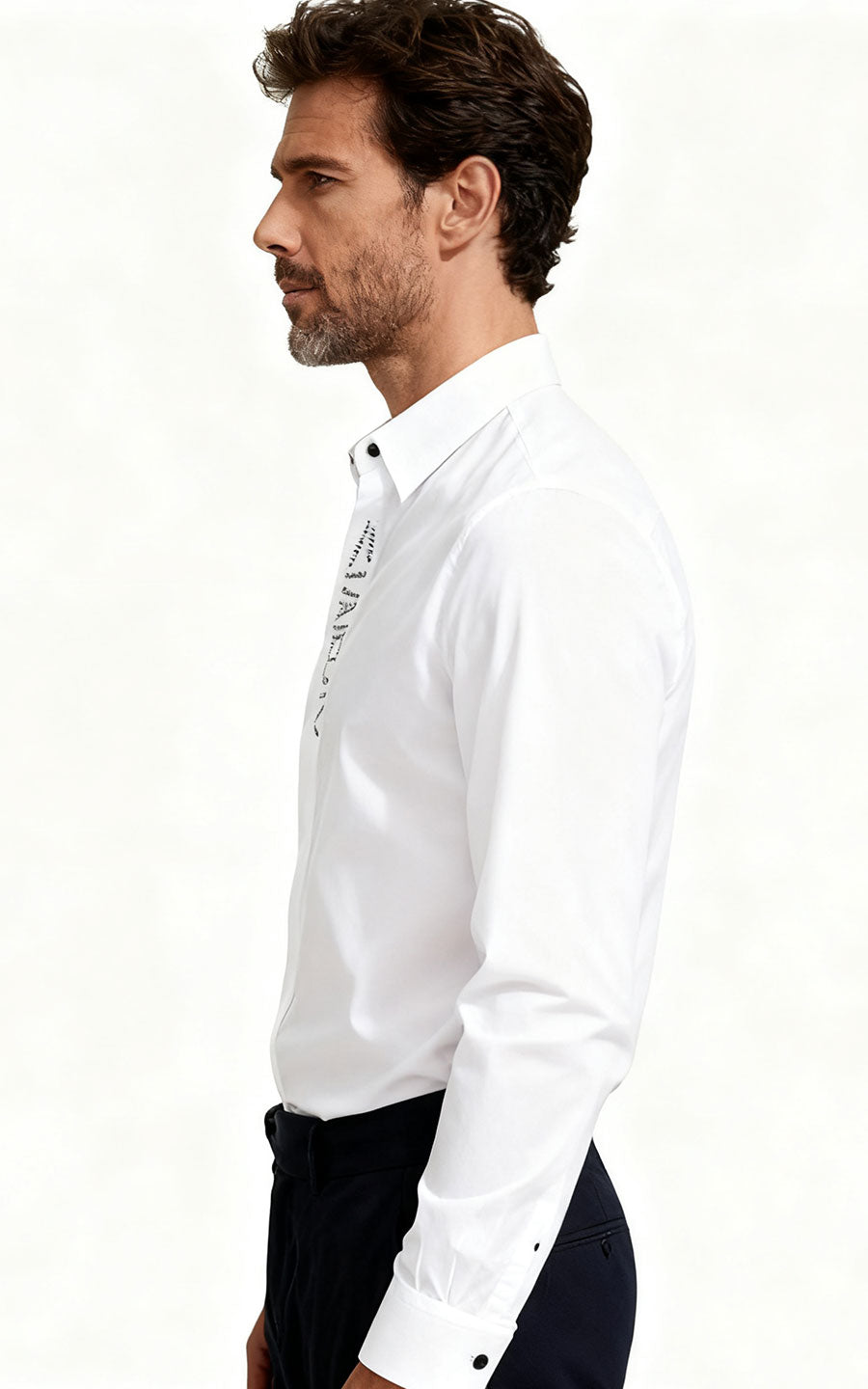 Men's White Embroidered Long Sleeve Custom Shirt