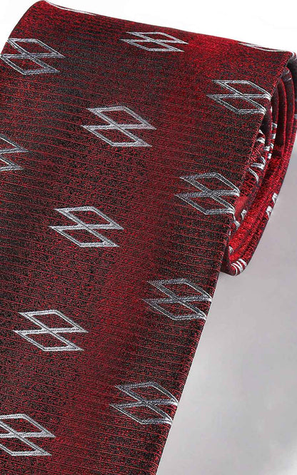 Close-up of burgundy diamond pattern on luxury silk business tie