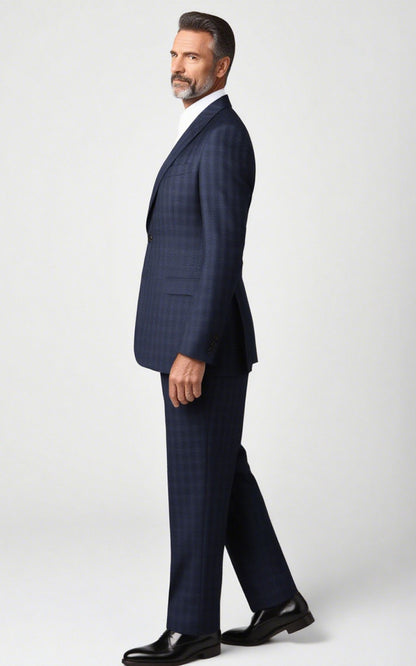 Dark Blue Plaid Custom Tailored Suit Set - Premium Fit