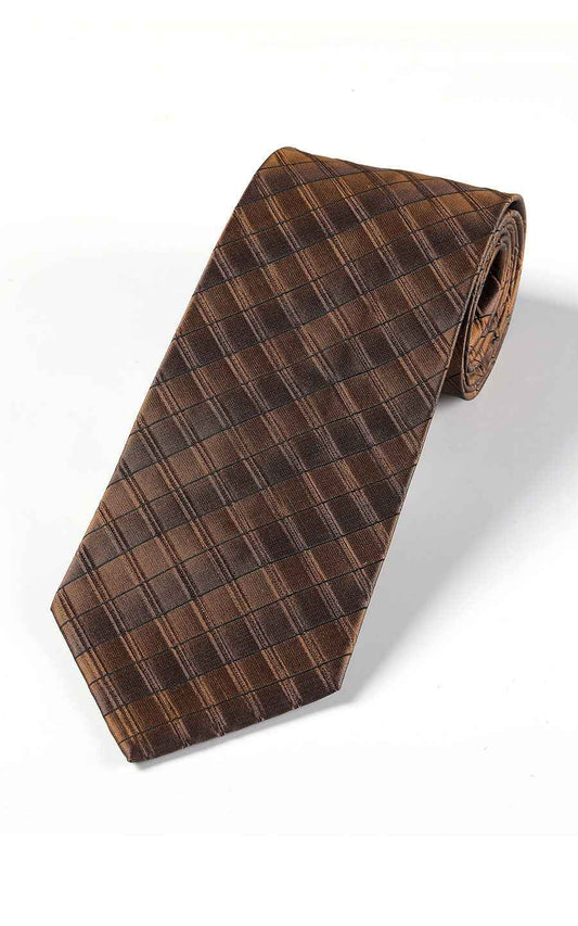 Brown checkered silk business tie - classic formal