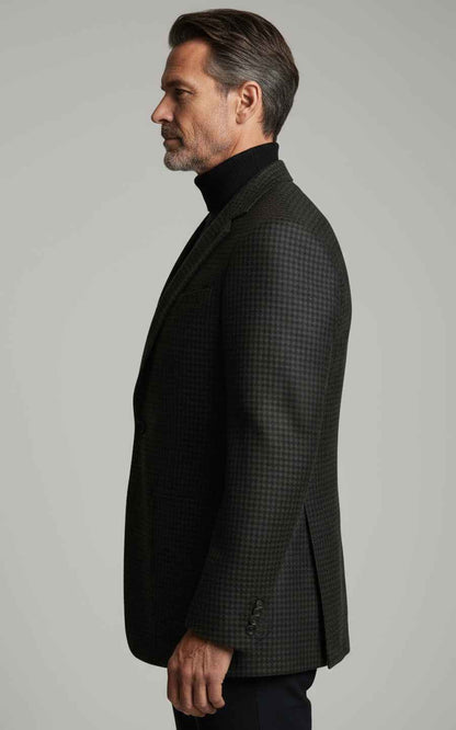 Custom-made men's dark green plaid casual suit coat