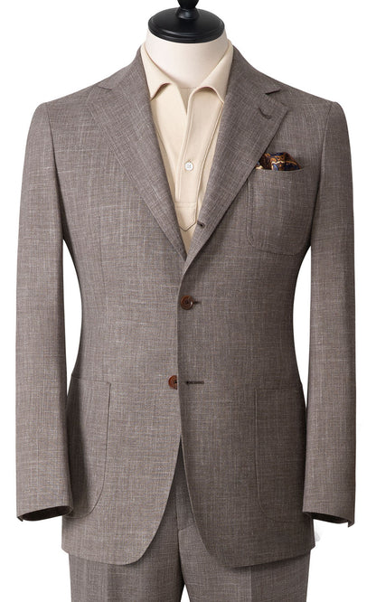 Gray wool linen silk blend fabric detail custom suit