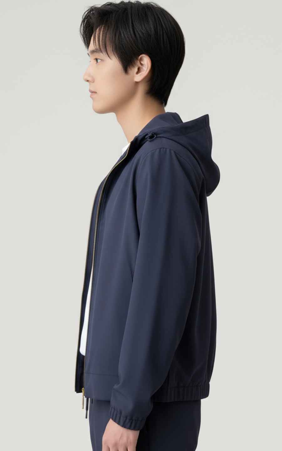 Custom-made casual men's navy blue hooded jacket
