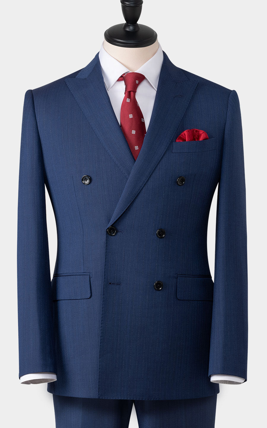 Navy herringbone custom suit front view premium tailored