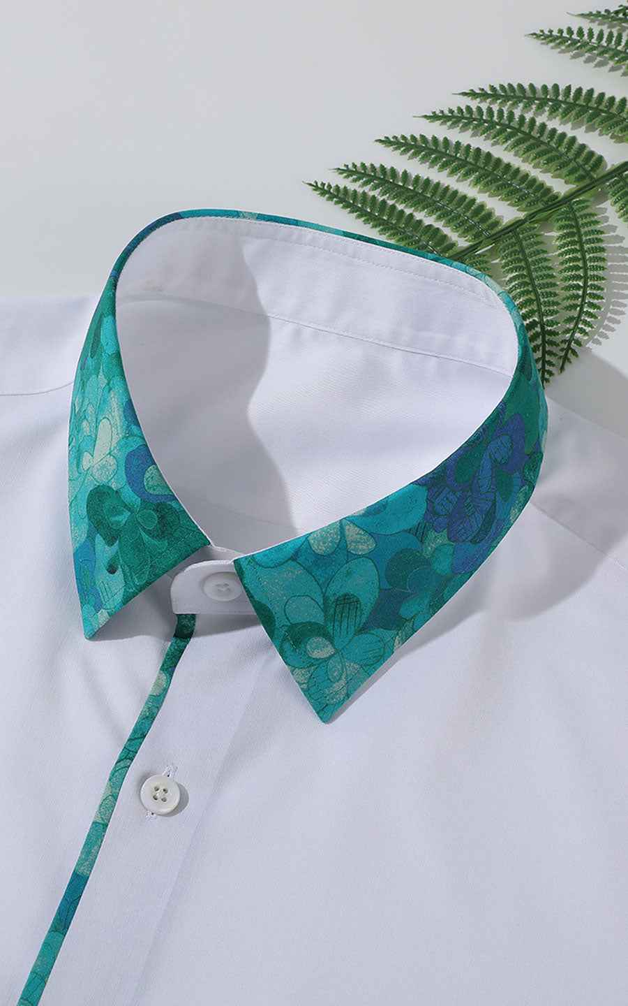 Custom White Dress Shirt with Green Accents - Tailored Fit