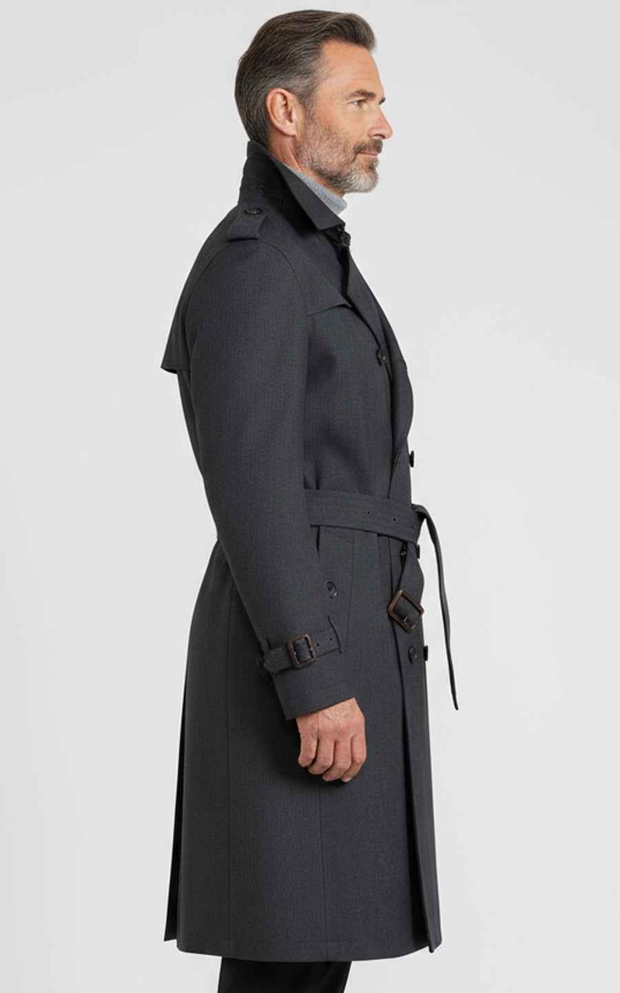 Men's Dark Gray Double-Breasted Custom Casual Trench Coat