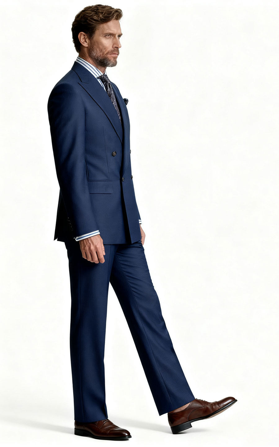 Men's Navy Blue Wool Business Suit Set - Custom Tailored