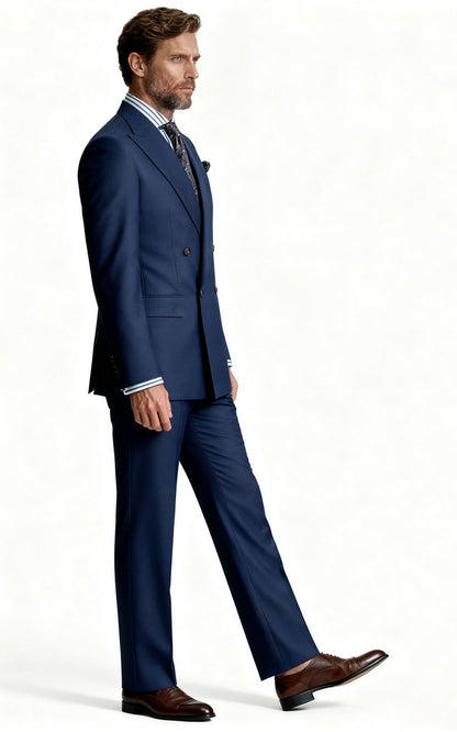 Men's Navy Blue Wool Business Suit Set - Custom Tailored