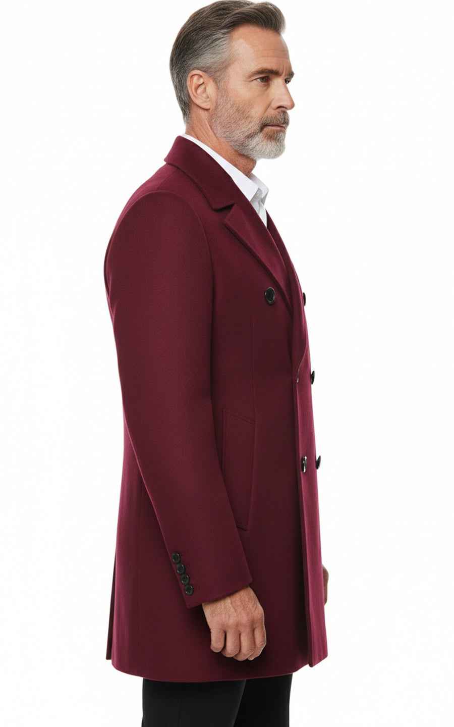 Men's burgundy custom double-breasted business casual wool coat