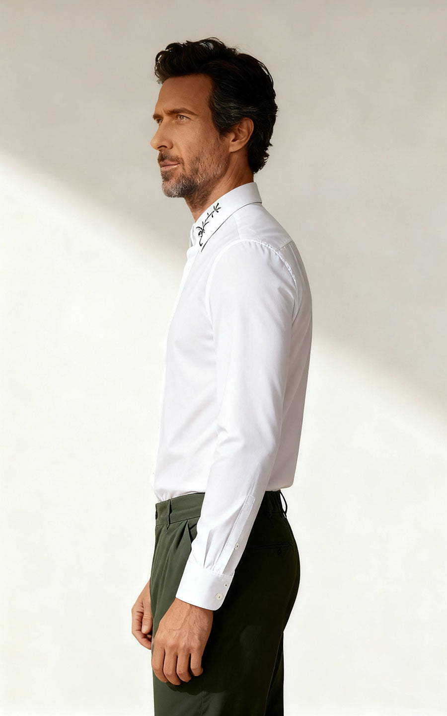 Custom Shirt White Black Embroidery - Tailored Fit