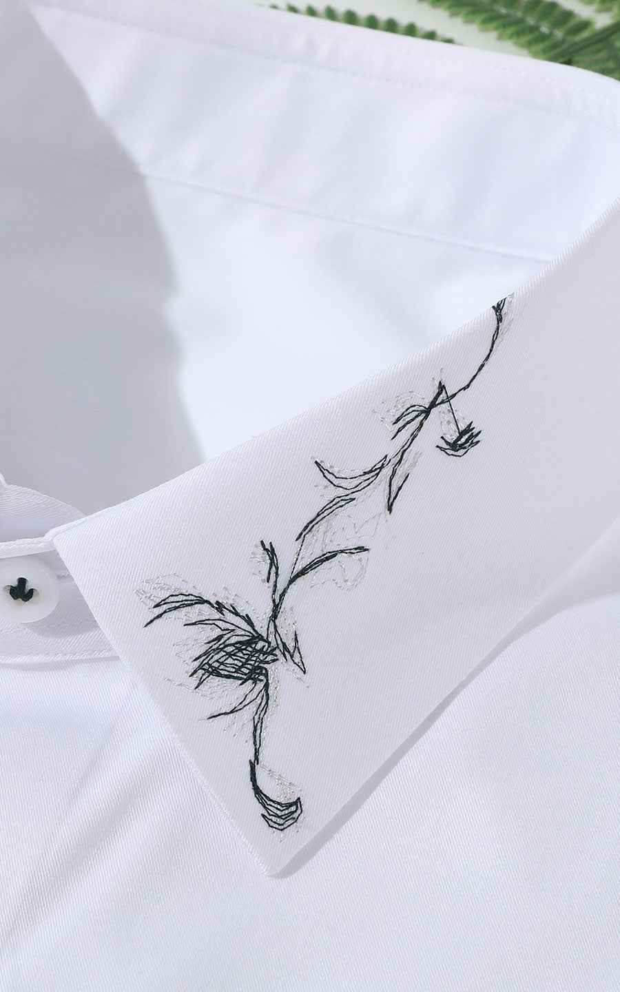 Custom Shirt White Black Embroidery - Tailored Fit