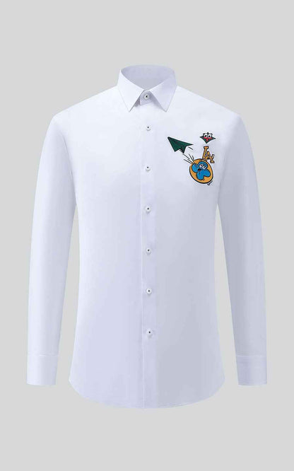 Men's Custom Tailored Shirts - Embroidered White Fabric