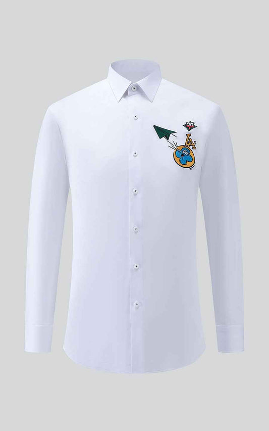Men's Custom Tailored Shirts - Embroidered White Fabric