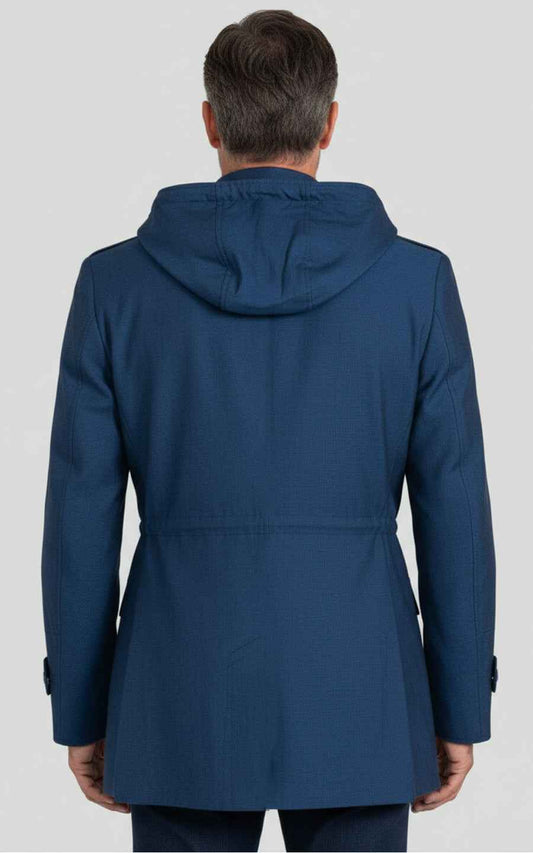 Men's Blue Custom Short Trench Casual Coat