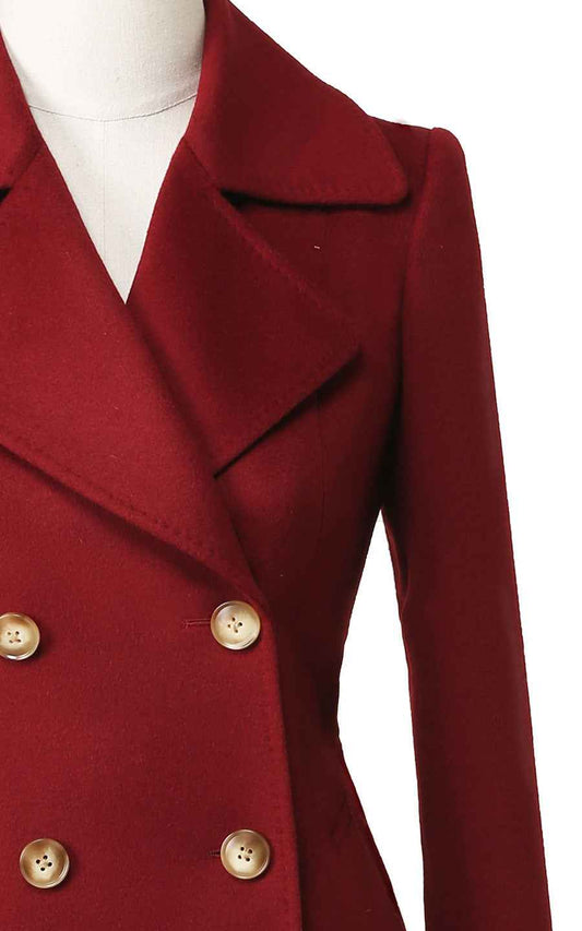 Women's Red Double-Breasted Wool Coat