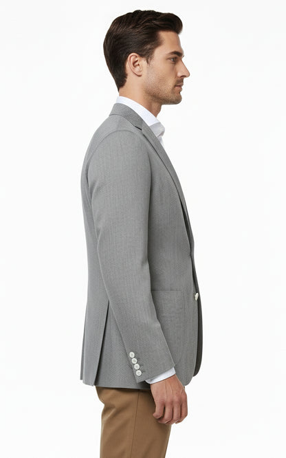 Mens Gray Textured Blazer Slim Fit Business Casual Suit Coat
