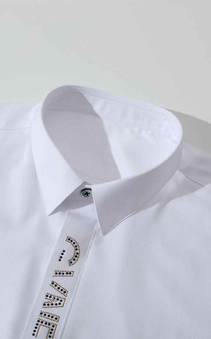 Men's White Embroidered Long Sleeve Custom Shirt