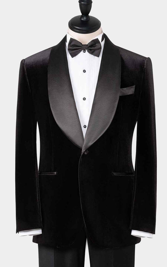 Men's Black Velvet Wedding Blazer - Luxury Groom Suits