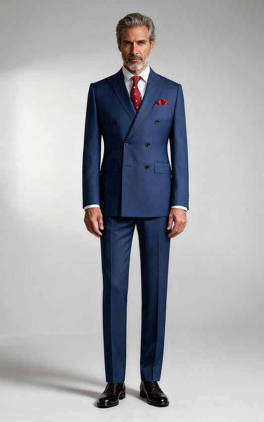 Navy Herringbone Custom Tailored Suit - Premium Fit