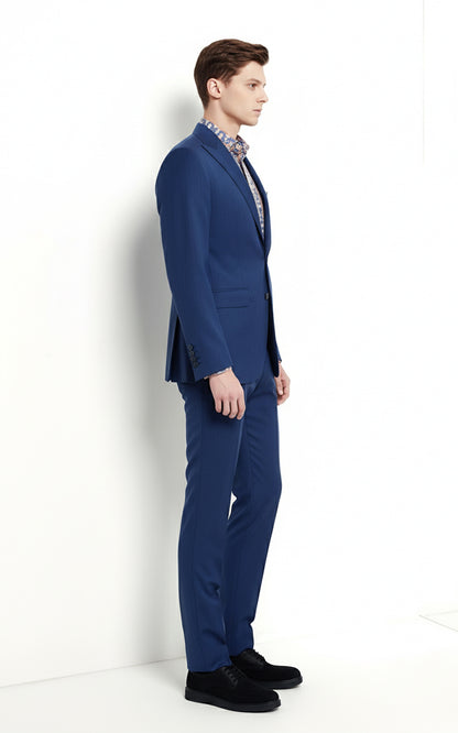 Custom Navy Blue Herringbone Business Men's Suit Set