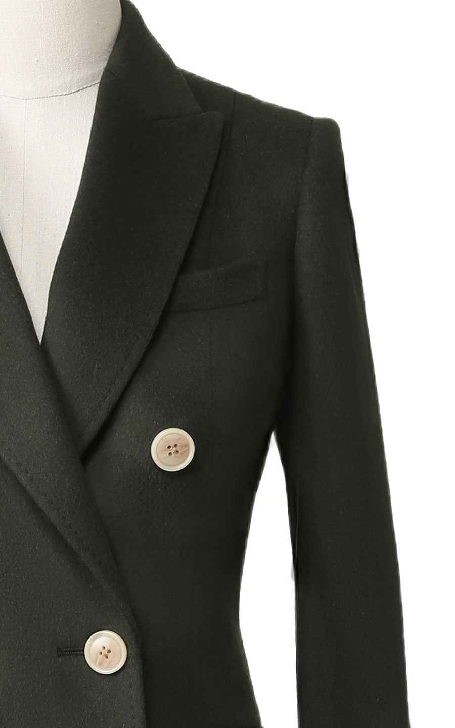 Women's Dark Green Double-Breasted Wool Coat