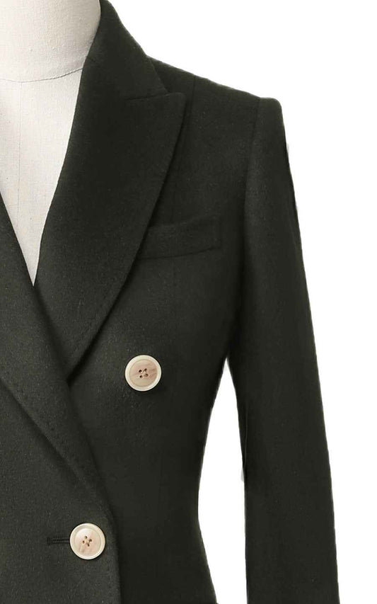 Women's Dark Green Double-Breasted Wool Coat