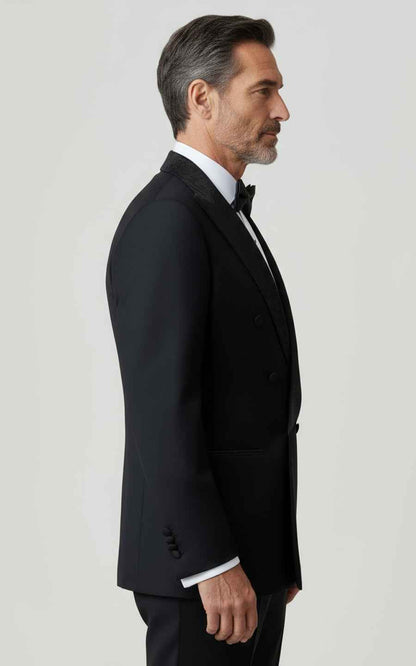 Black Double Breasted Tuxedo Men Custom Tailored Formal Coat