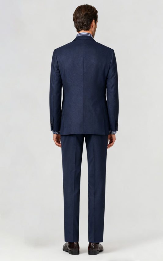 Navy Blue Textured Bespoke Suit - Custom Tailored Men