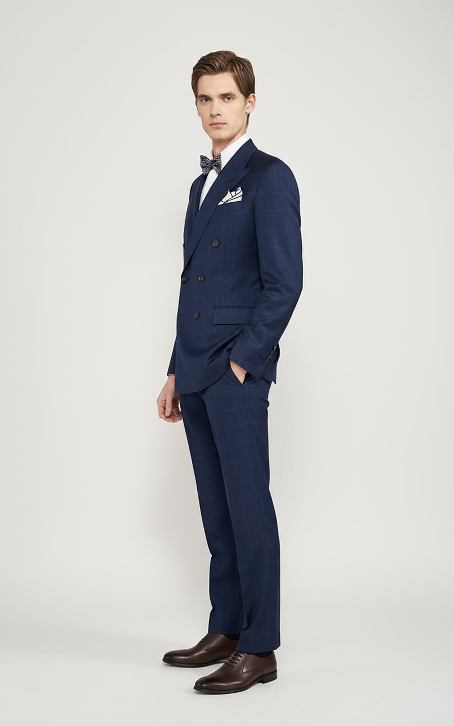 Tailored Navy Suit Set Men Double Breasted Business Formal